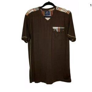 Godbody Mens V Neck Shirt Size Large Brown S/S